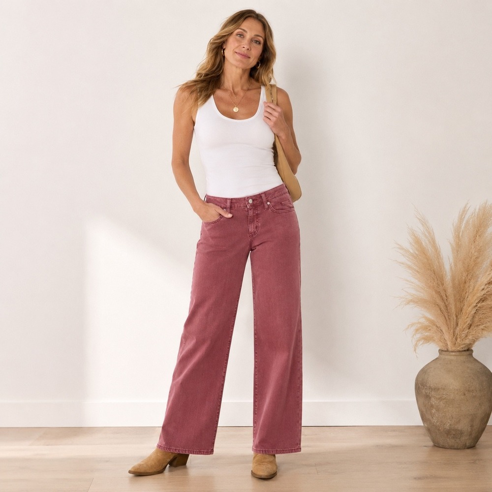 Wild Fable Women High-Rise Wide Leg Jeans Burgundy Rose 100% Cotton Size 8R NWT